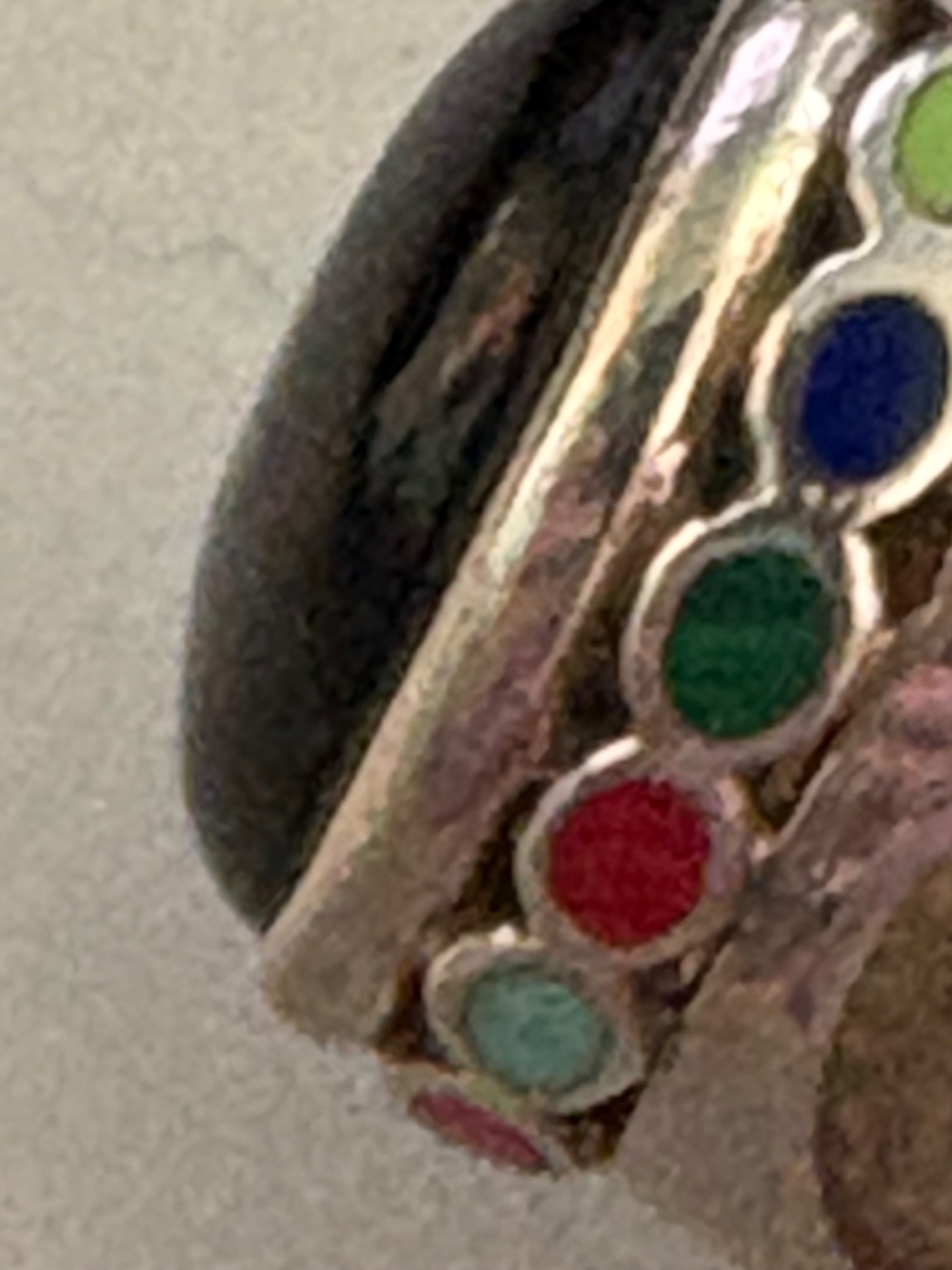 Vintage Sterling Silver Cabochon Onyx and Multi-Stone Inlay Ring. SZ  6.75 - Picture 15 of 17